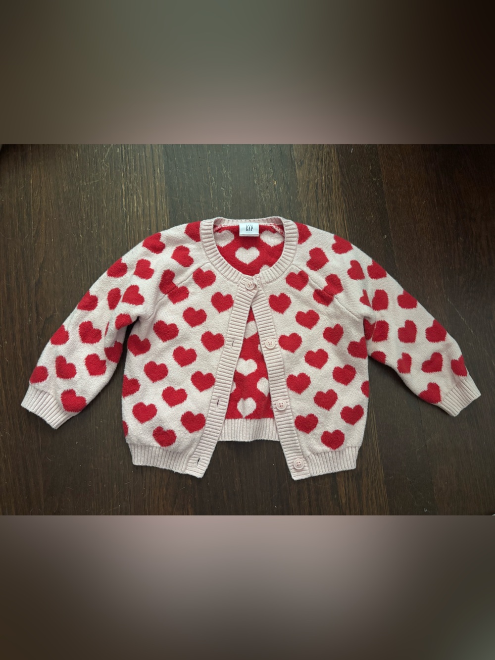 GAP Kids Pink Cardigan with Red Heart Pattern